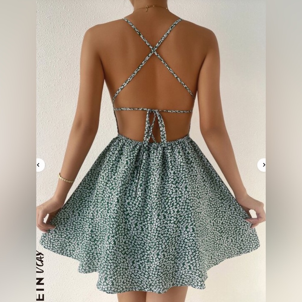 SHEIN VCAY Ditsy Floral Crisscross Tie Backless Cami Dress